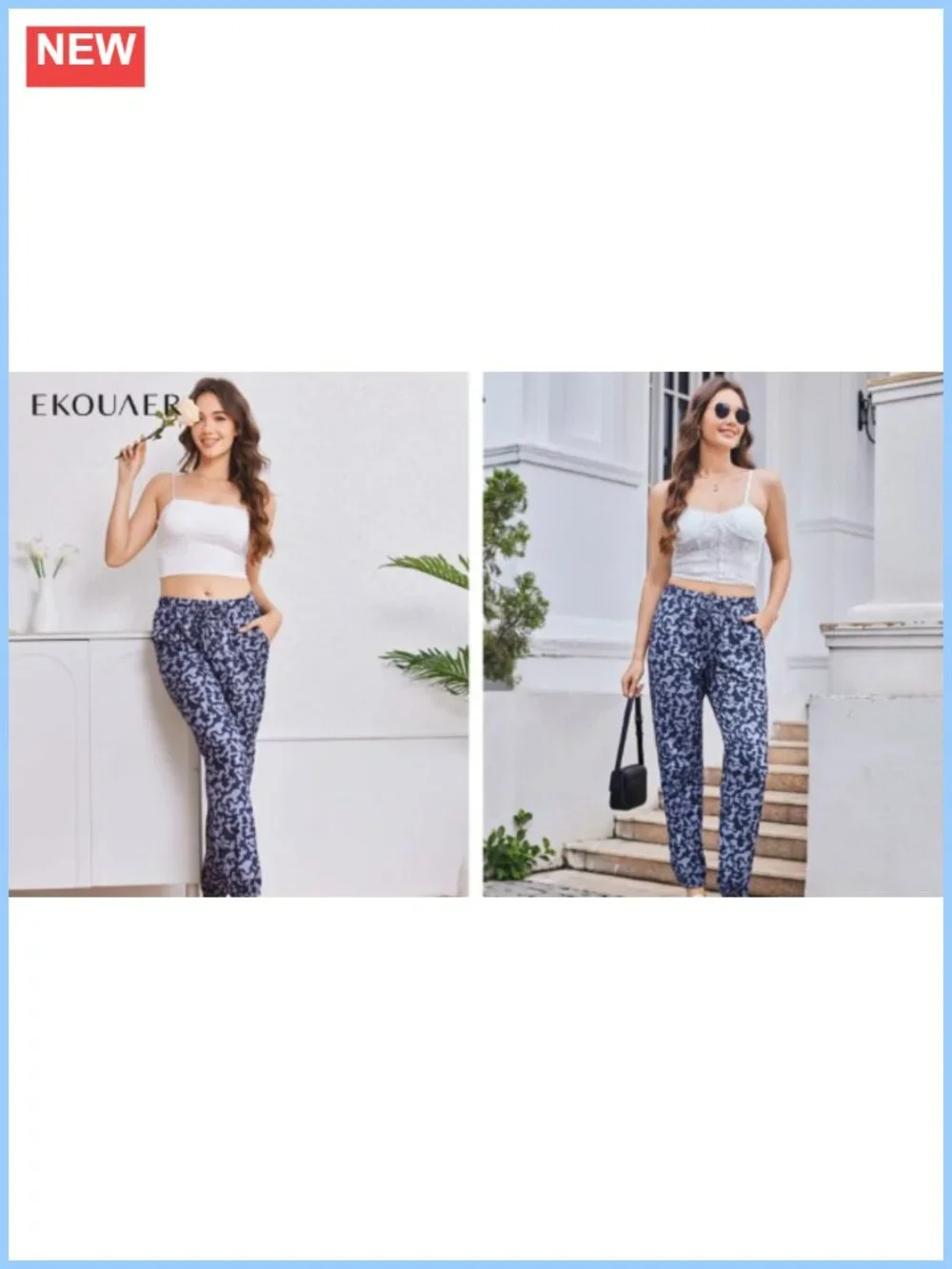 Ekouaer Women's Jogger Pajama Pants with Pockets, Drawstring Waist Lounge Bottom